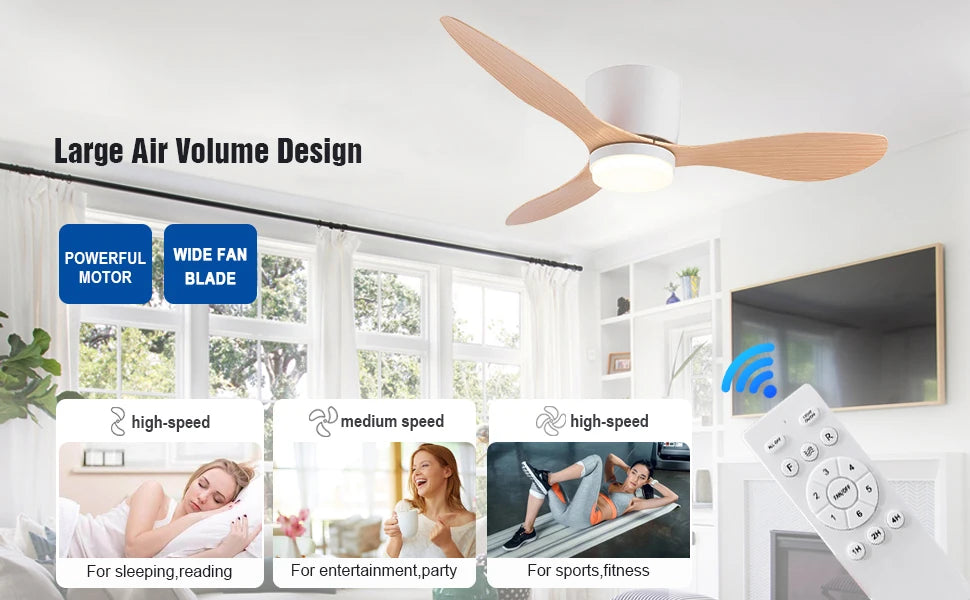 IRALAN 42/52-Inch DC Motor Ceiling Fan with LED Light Remote Control High Airflow for Kitchen Bedroom Dining Room Patio