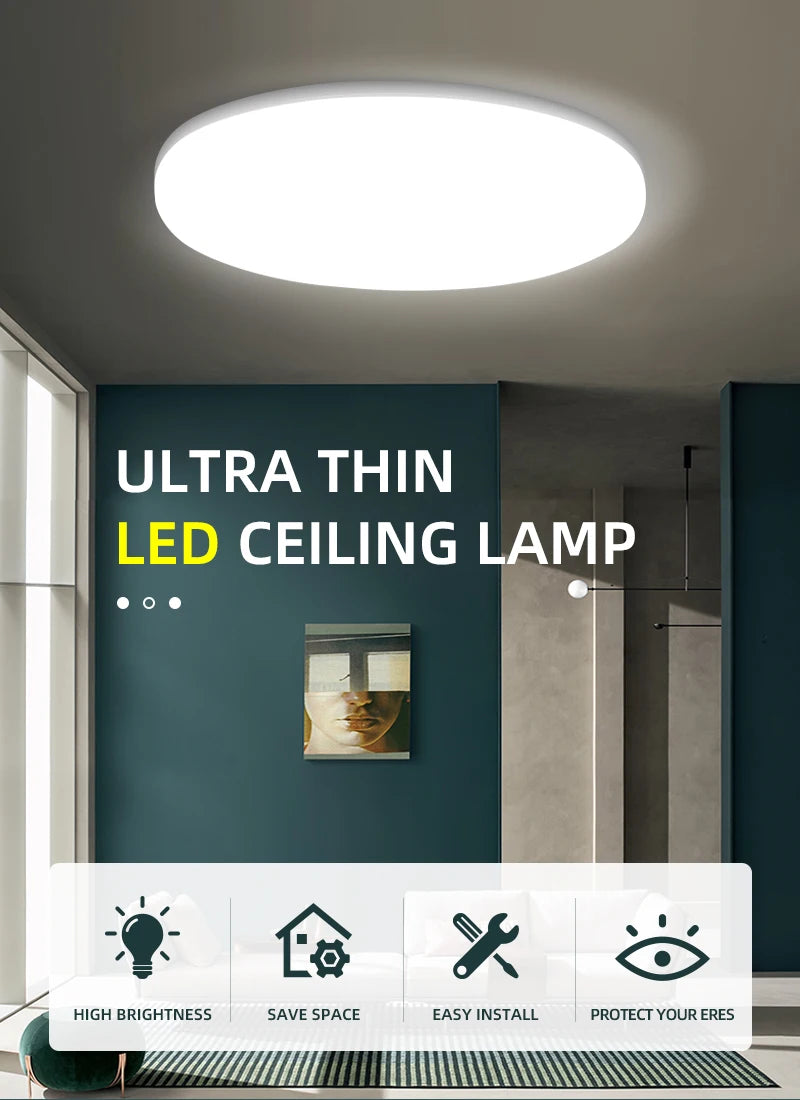 Modern LED Ceiling Lights Ultra Thin Panel Lighting Energy Saving Ceiling Lamp for Living Room Bedroom Kitchen Indoor Lighting