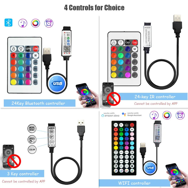 Bluetooth LED Strip Lights SMD 5050 RGB APP Remote Control Flexible Ribbon Diode Lamp Tape TV Backlights Game Room Home Decor