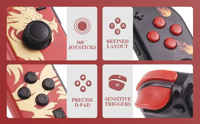 For NS Switch JoyConS Controller Gaming Controller with Hand Strap Bluetooth-Compatible Console Controller 3D Joystick