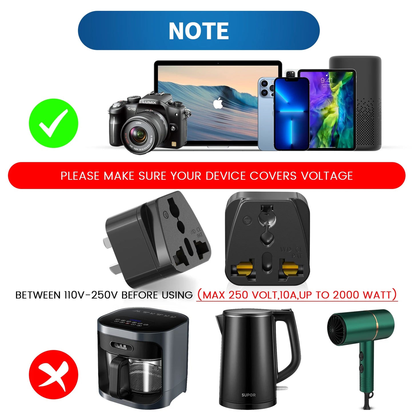 3PCS Universal Travel Adapter US CA UK EU to AU Australia Plug Converter Electrical Socket Power Wall Charger 250V 2500W