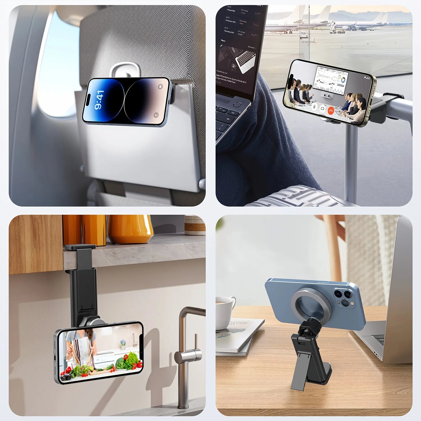 Experience Seamless Connectivity Anywhere: Magnetic Cell Phone Holder for Airplane Travel and Desktop Use