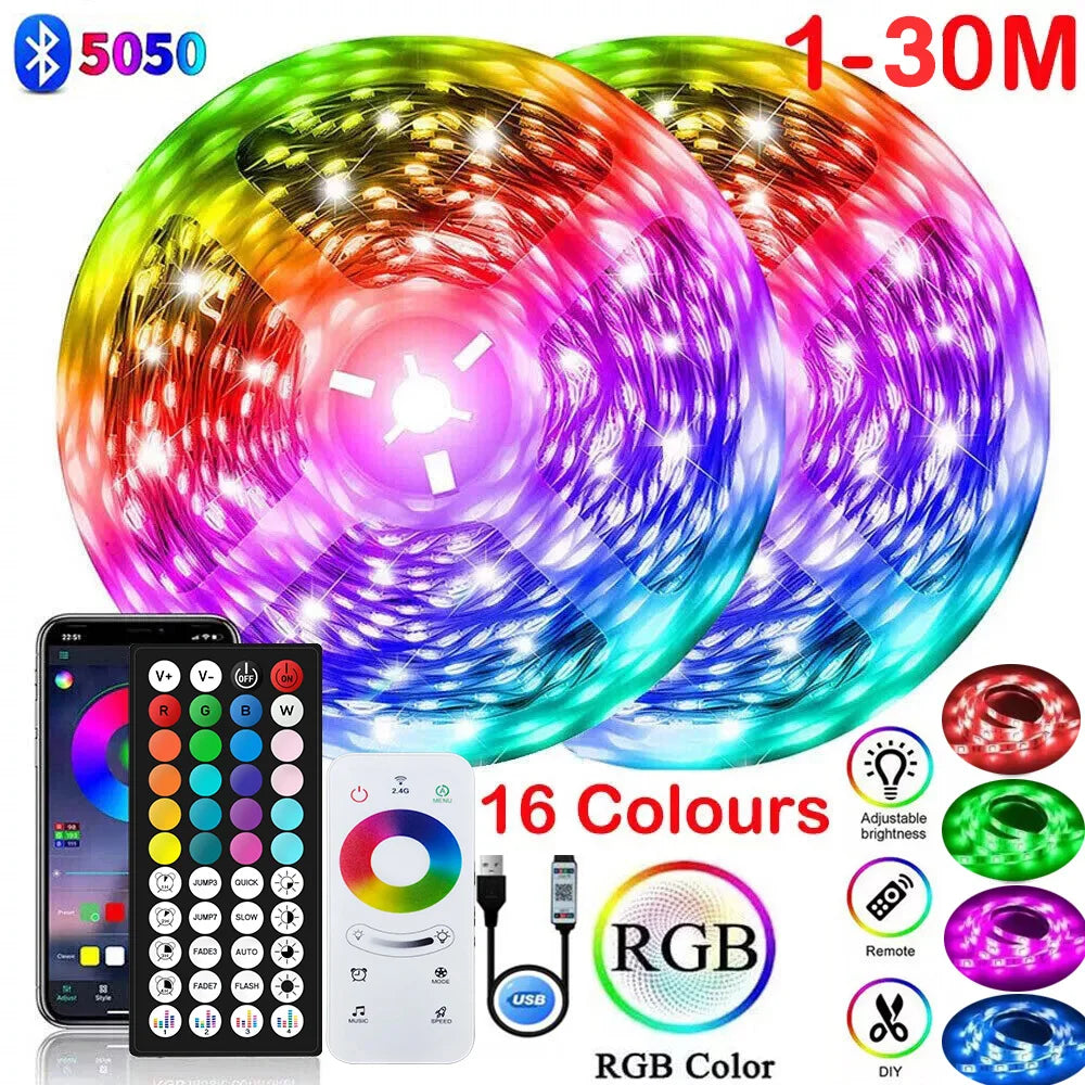 RGB Led Strip Lights 5m 10m 20m 30m Led Room Light with APP Control Flexible Ribbon Luces Led Tape for Room Bedroom Decoration