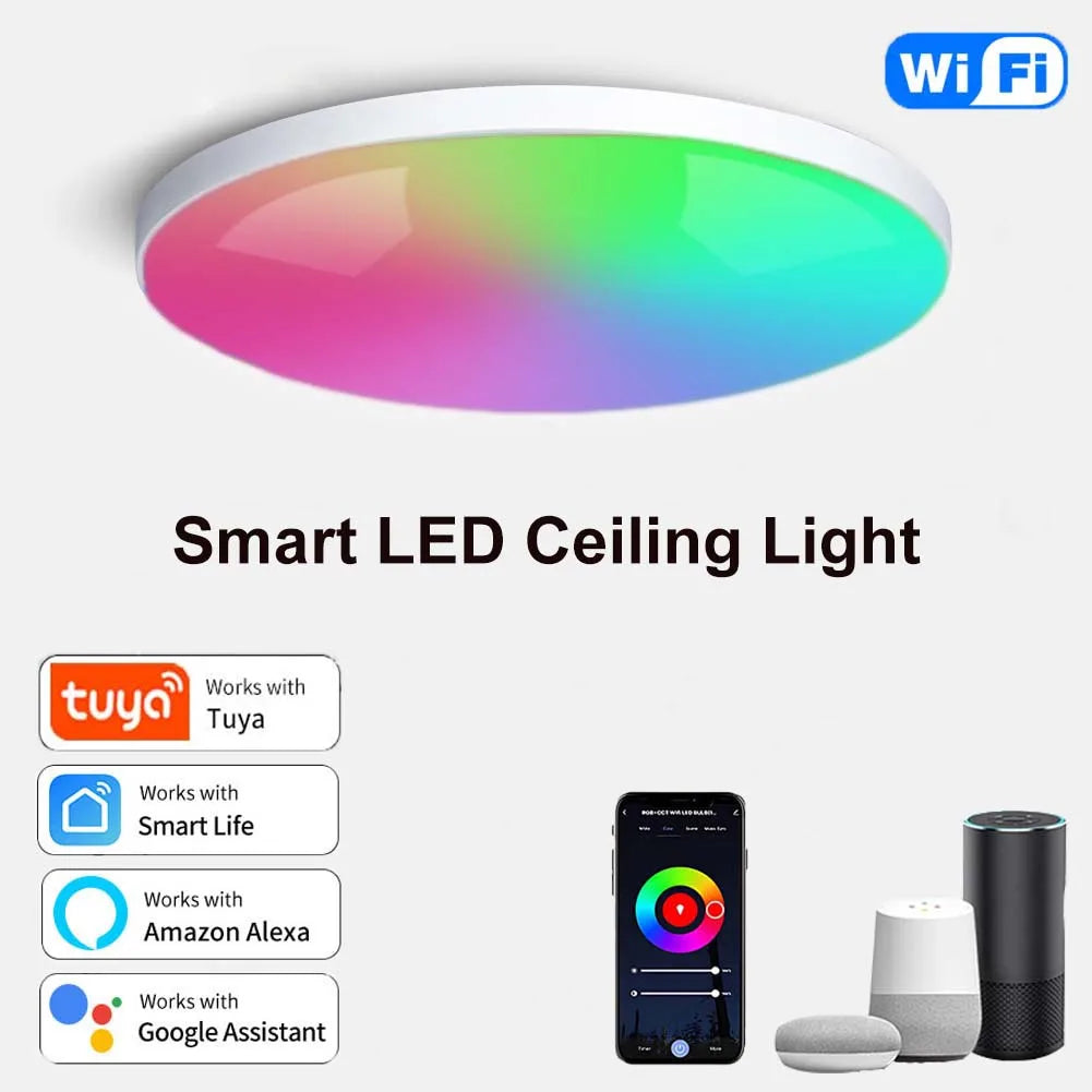 Tuya Smart WiFi Ceiling Light AC 220V 24W RGBCW Ambient Lamp APP Control Alexa Geogle Home Voice Control For Bedroom Home Decor