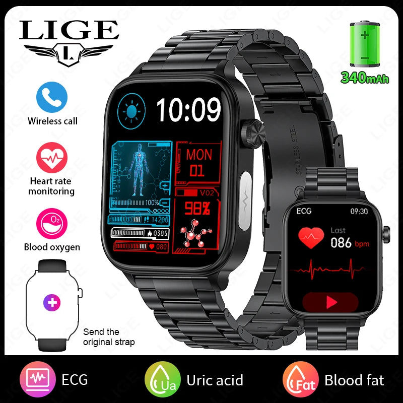 LIGE ECG+PPG Smart Watch Women Blood Lipid Uric Acid AI Diagnostic Detector Body Temperature Female Menstrual Health Tracker New