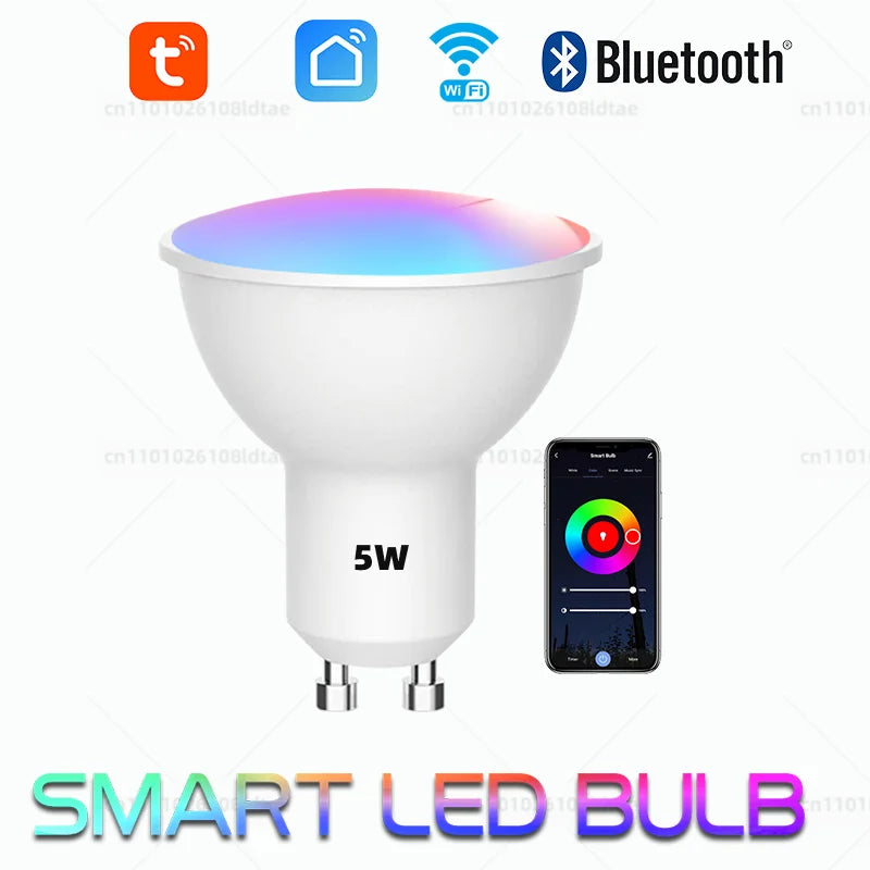 Tuya GU10 LED Bulb WiFi RGB+CW+WW Dimmable 5W Led Lamp,Smart Life APP Control Light Group Control Schedule Your Smart Lights