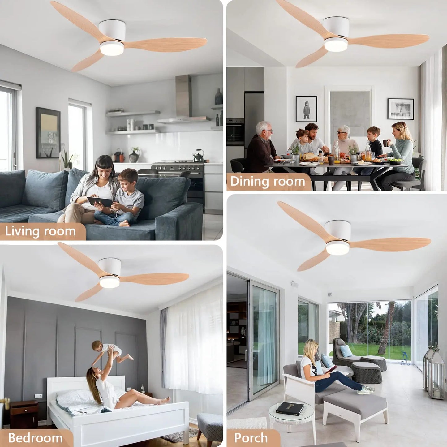 IRALAN 42/52-Inch DC Motor Ceiling Fan with LED Light Remote Control High Airflow for Kitchen Bedroom Dining Room Patio