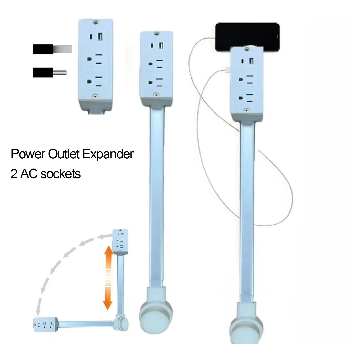 Power Outlet Extender Power Socket Expander 2xAC Sockets 1xUSB A 1xUSB C Plug and Play 180 Degree Rotatable Versatile for Sofa