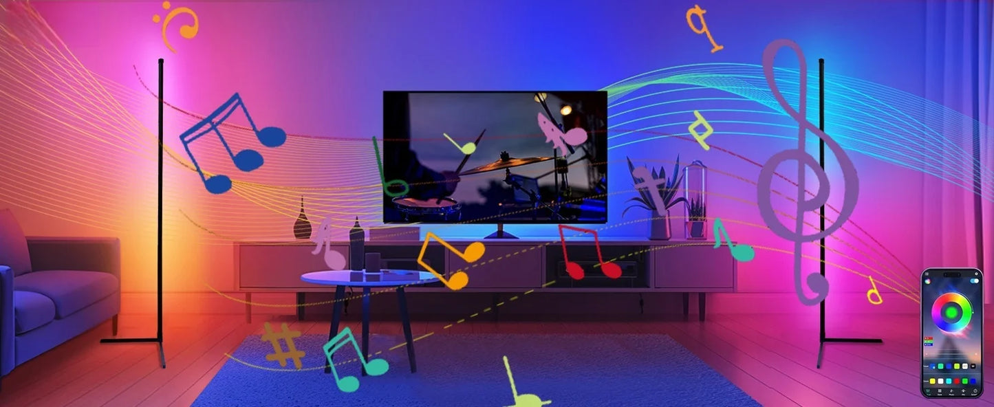 Smart Led Living Room Floor Lamp Rgb Fantasy Floor Lamp Music Synchronization Application Program Control Suitable for Living Room E-Sports Room Easy to Use