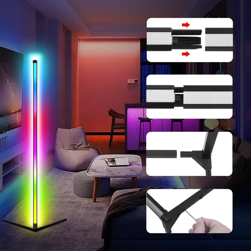 Smart Led Living Room Floor Lamp Rgb Fantasy Floor Lamp Music Synchronization Application Program Control Suitable for Living Room E-Sports Room Easy to Use