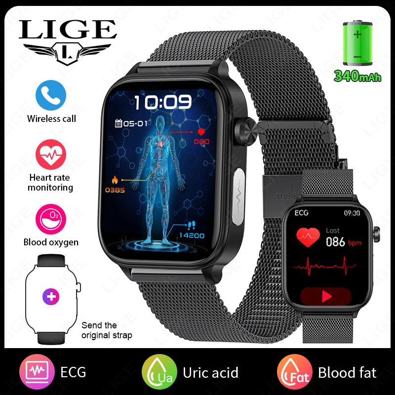 LIGE ECG+PPG Smart Watch Women Blood Lipid Uric Acid AI Diagnostic Detector Body Temperature Female Menstrual Health Tracker New