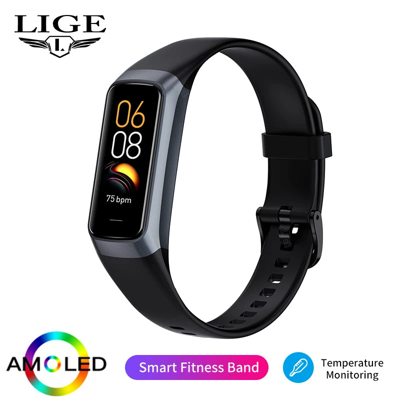 LIGE Amoled Smart Watch Smartwatch Band Women Heart Rate Blood Waterproof Connected Smart Bracelet Sport Fitness Tracker Watch