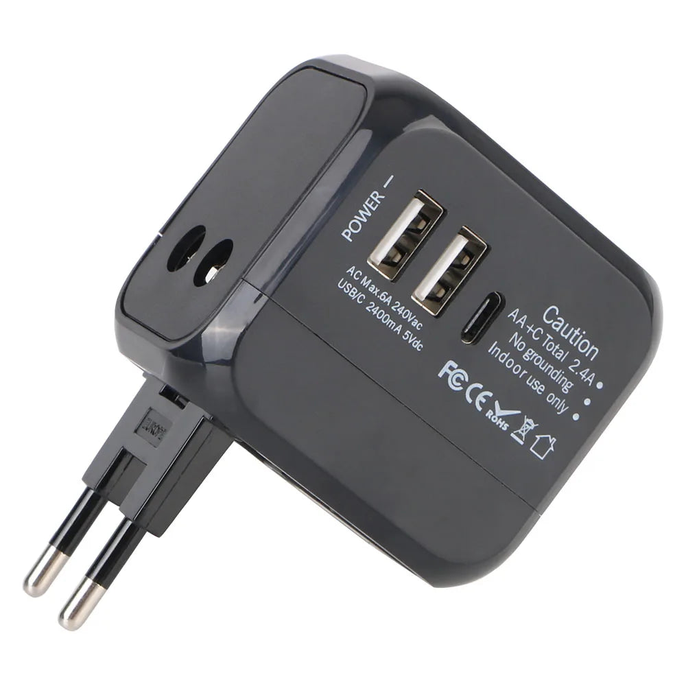All-in-one Wall Charger Travel Adapter 6A US EU UK AU plug Travel Charger with 2 USB Port and 1 Type C Universal