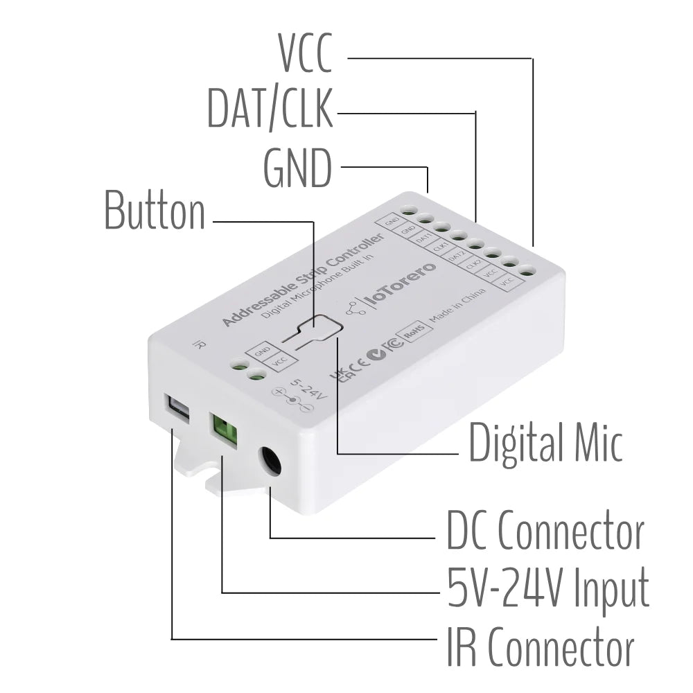 IoTorero WLED ESP32 Addressable Strip Controller 4CH 16A Relay Built In WS2811 WS2812B WS2814 WS2815 Works With Home Assistant