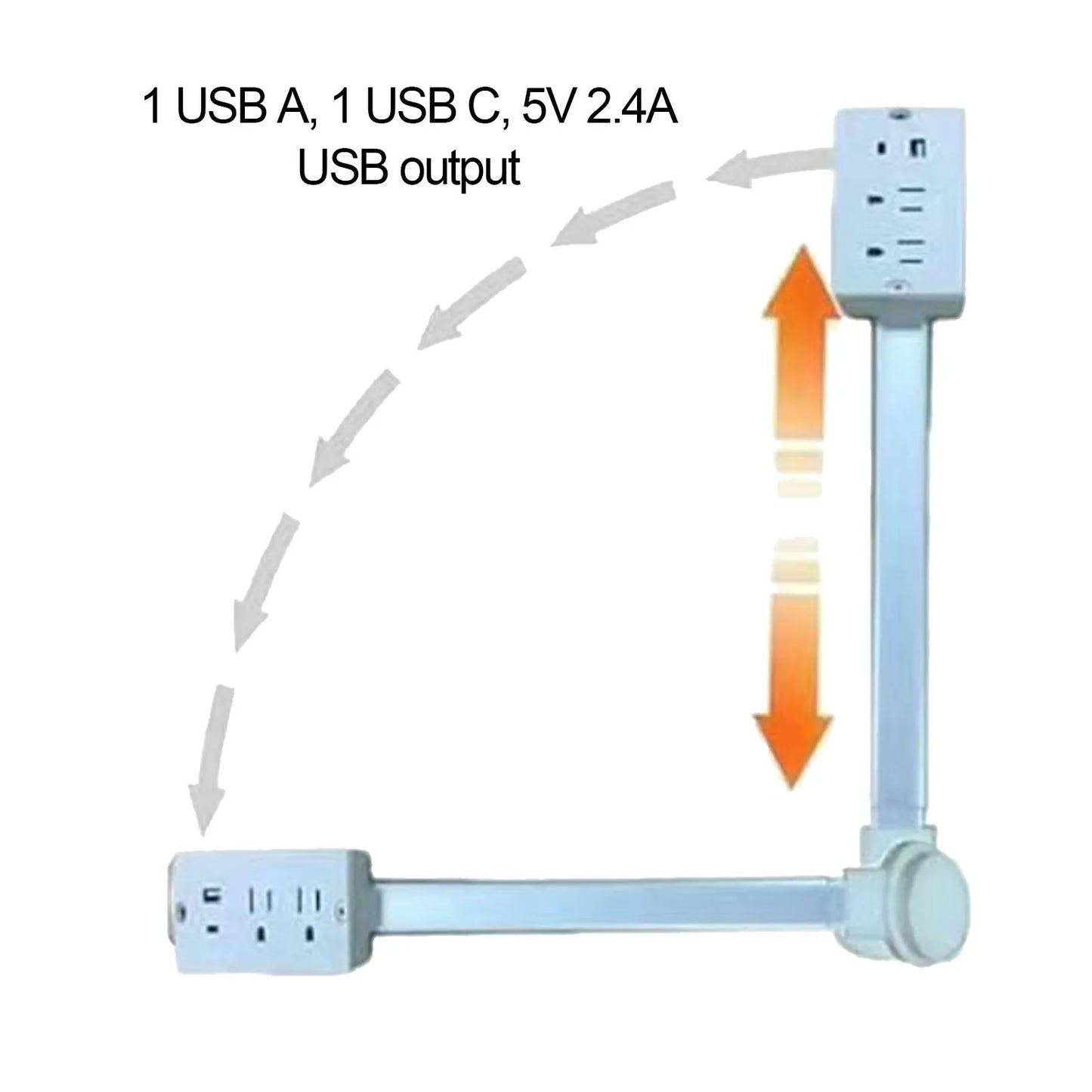 Power Outlet Extender Power Socket Expander 2xAC Sockets 1xUSB A 1xUSB C Plug and Play 180 Degree Rotatable Versatile for Sofa