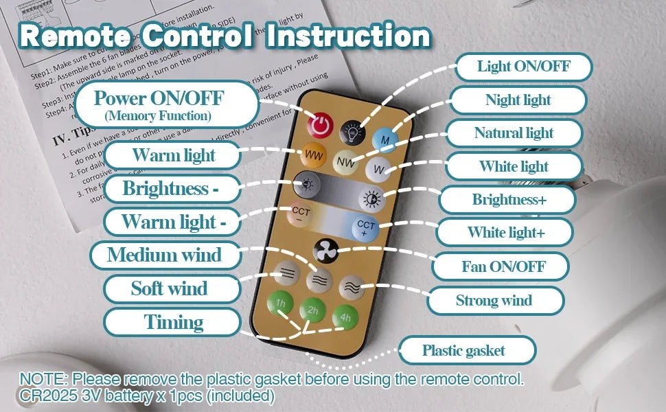 LED 30W ceiling fan light E27 with remote control for dimming, suitable for living room, study, household use, 85-265V