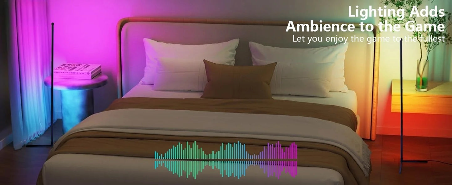 Smart Led Living Room Floor Lamp Rgb Fantasy Floor Lamp Music Synchronization Application Program Control Suitable for Living Room E-Sports Room Easy to Use