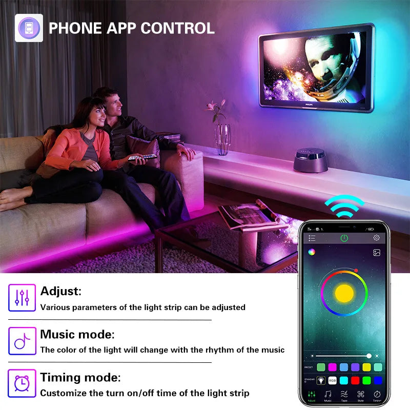 RGB Led Strip Lights 5m 10m 20m 30m Led Room Light with APP Control Flexible Ribbon Luces Led Tape for Room Bedroom Decoration