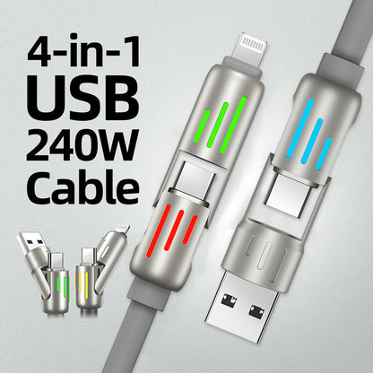 Revolutionary 4 in 1 USB C Cable: 240W Fast Charging & Data Sync with Multi-Silicone RGB Design