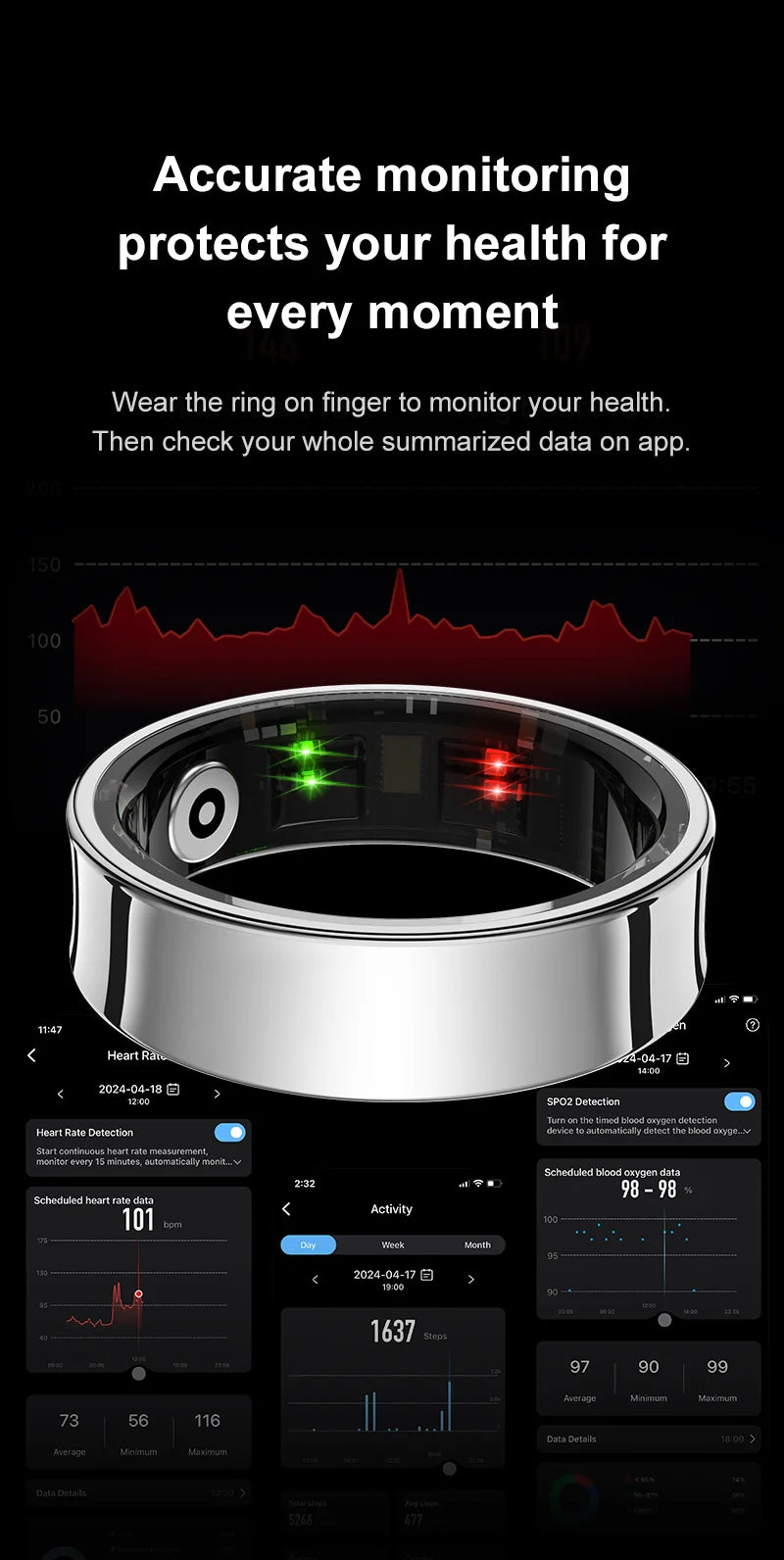 SITOPWEAR Smart Ring with Charging Case 2025 Men Women Couple Smartring Blood Oxygen/Heart Rate Monitor Sleep Sport Tracker