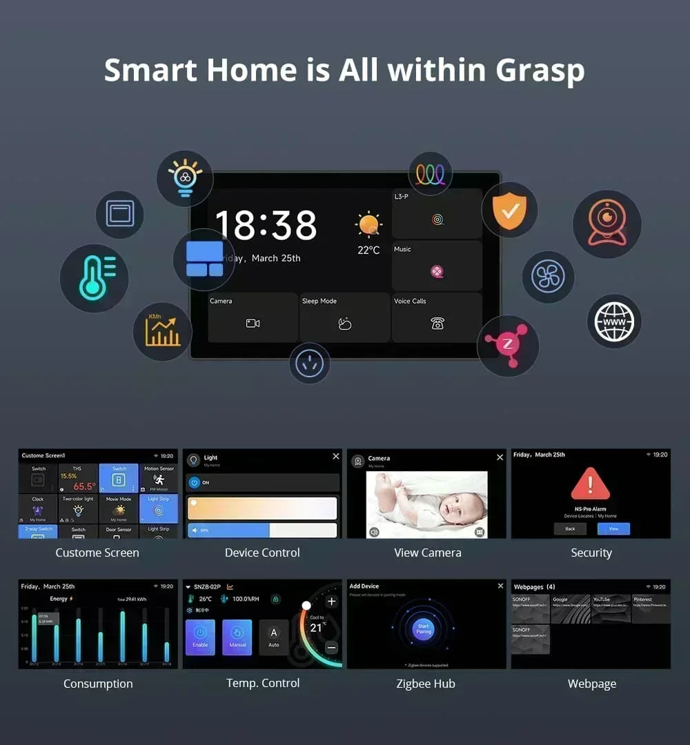 Sonoff Nspanel Pro 120 Smart Home Control Panel Ns Panel Sonoff Pro Thermostst Power Consumption Scene Support Sonoff Devices