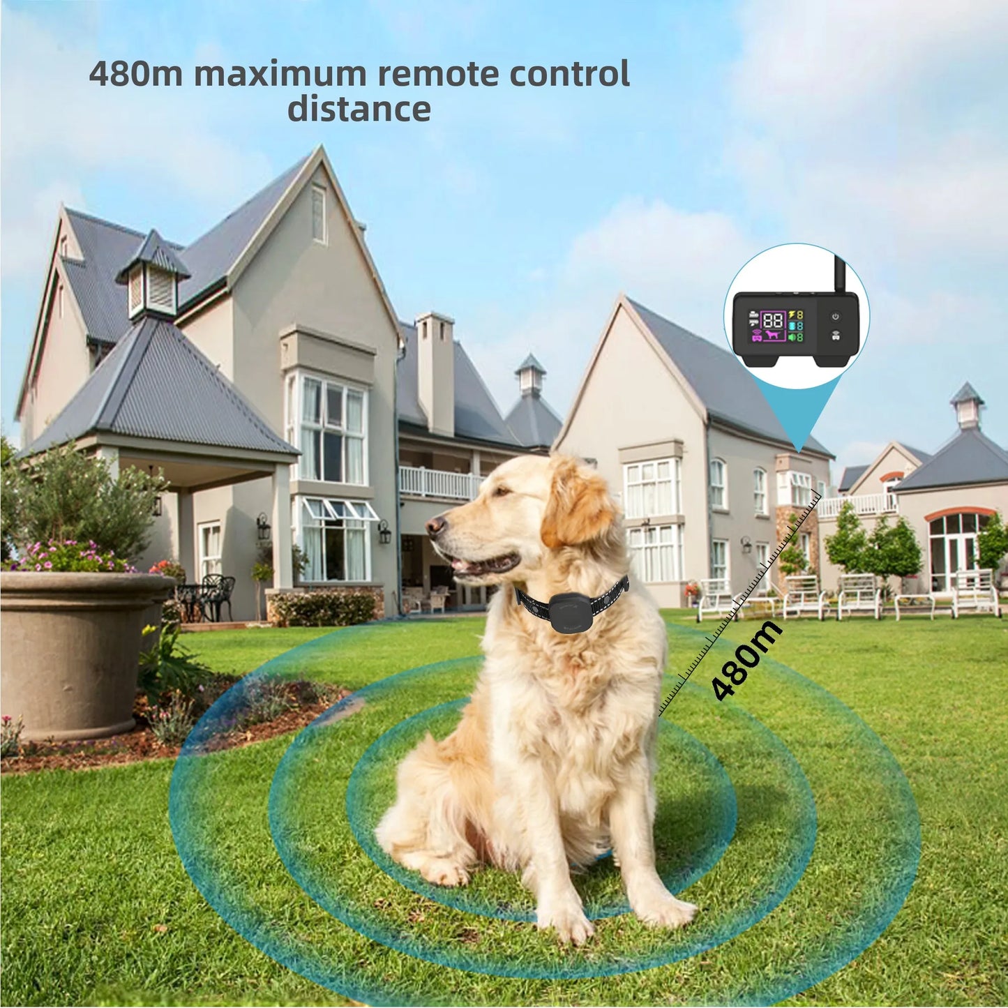 480m Dog Wireless Rechargeable Electric Fence, IP68 Waterproof Beep + Shock + Vibration Mode, Transmitter and Collar Combo