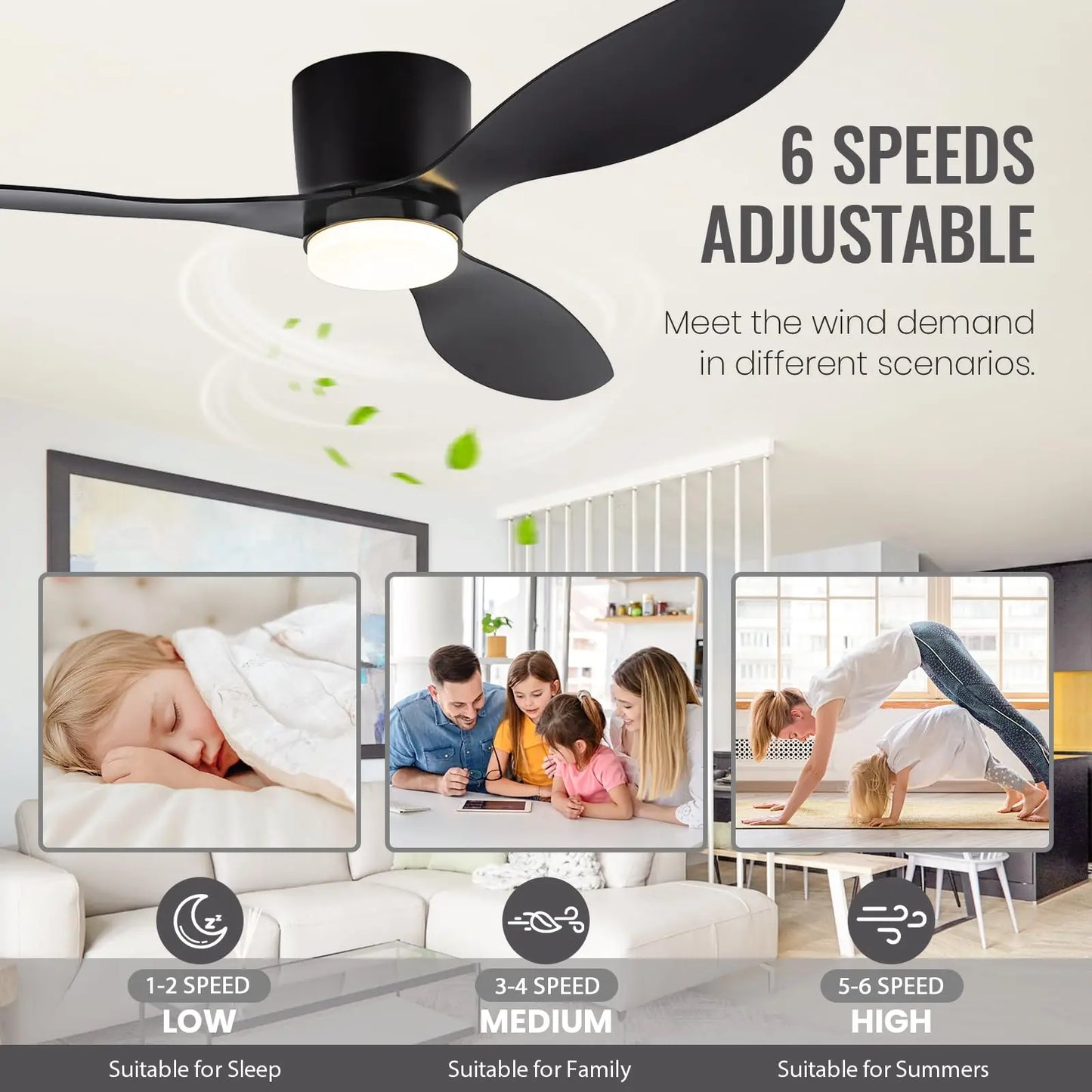 IRALAN 42/52-Inch DC Motor Ceiling Fan with LED Light Remote Control High Airflow for Kitchen Bedroom Dining Room Patio