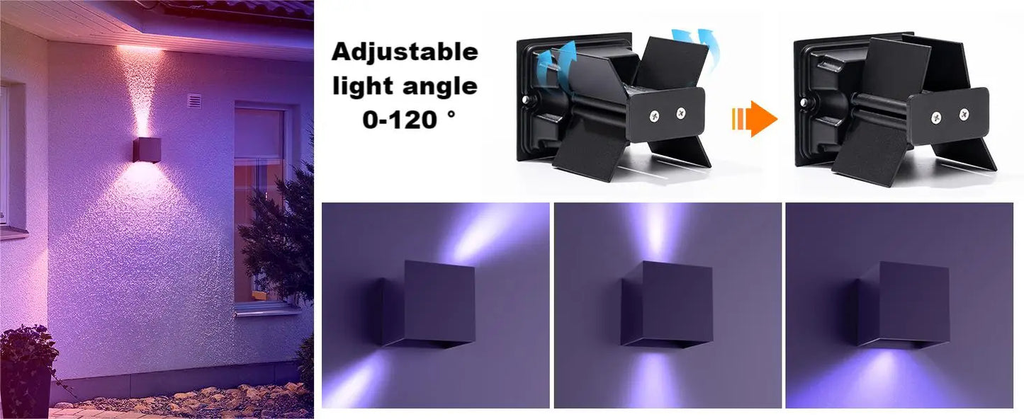 2PC Outdoor Wall Lights 10W RGBCW LED Patio Wall Light Fixture Smart Modern Outdoor Light with App/Voice Control Adjustable Beam