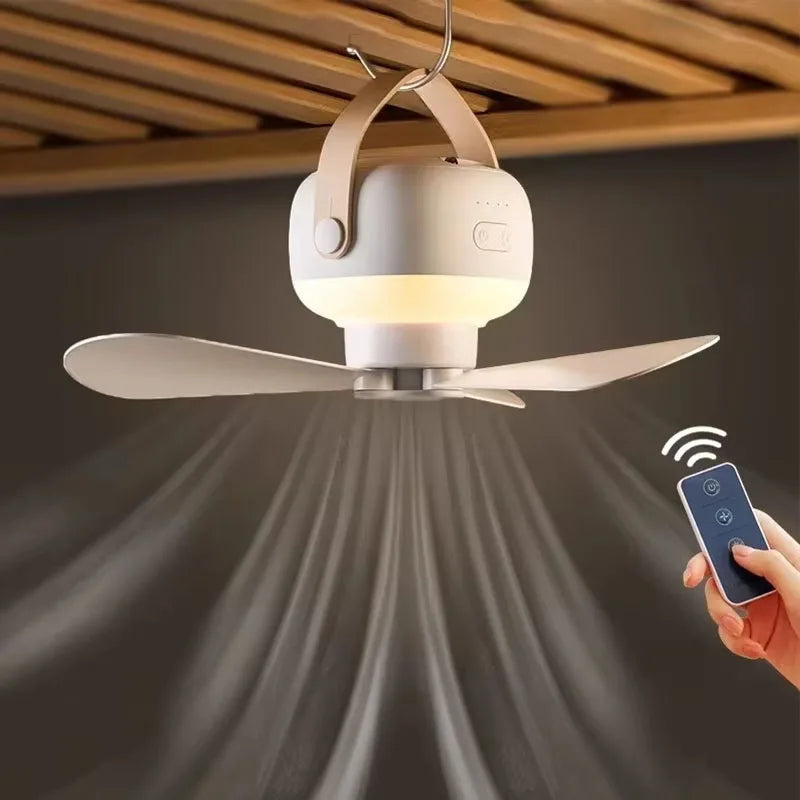2025 NEW Portable Ceiling Fans Outdoor Camping Fan Tent Ventilator Cooler Rechargeable Electric Fan Remote Control LED Lighting