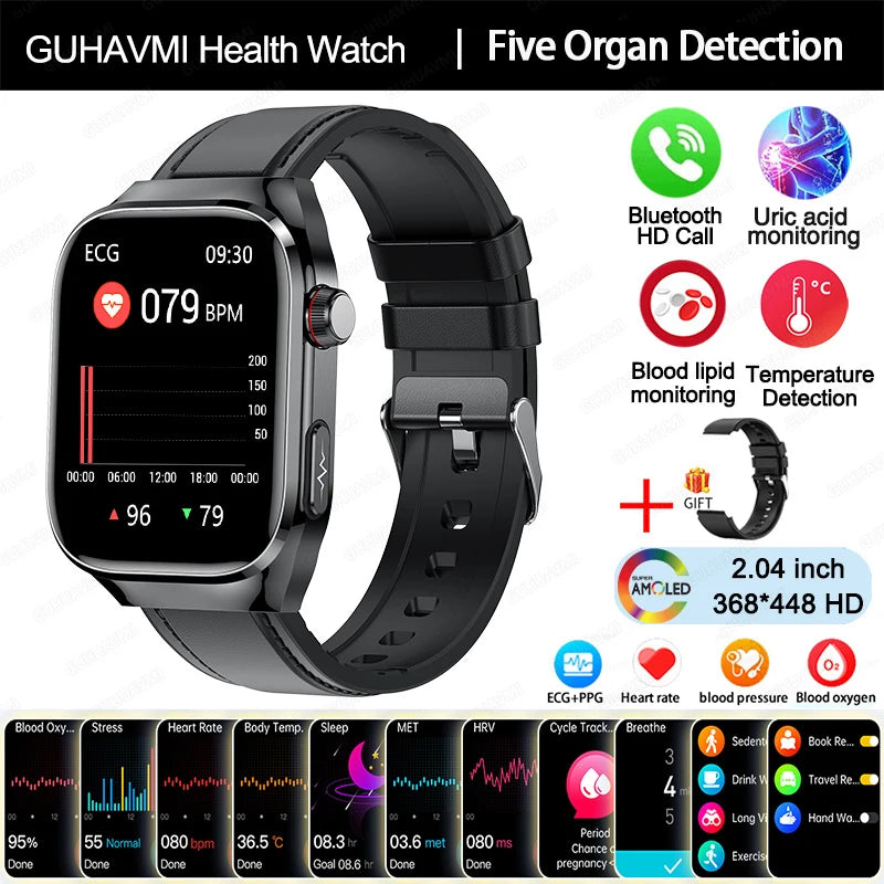 2025 New AI Intelligent Diagnosis ECG+PPG Smartwatch Health Protection Blood Lipids Uric Acid Heart Rate BT Call Smart Watch Men