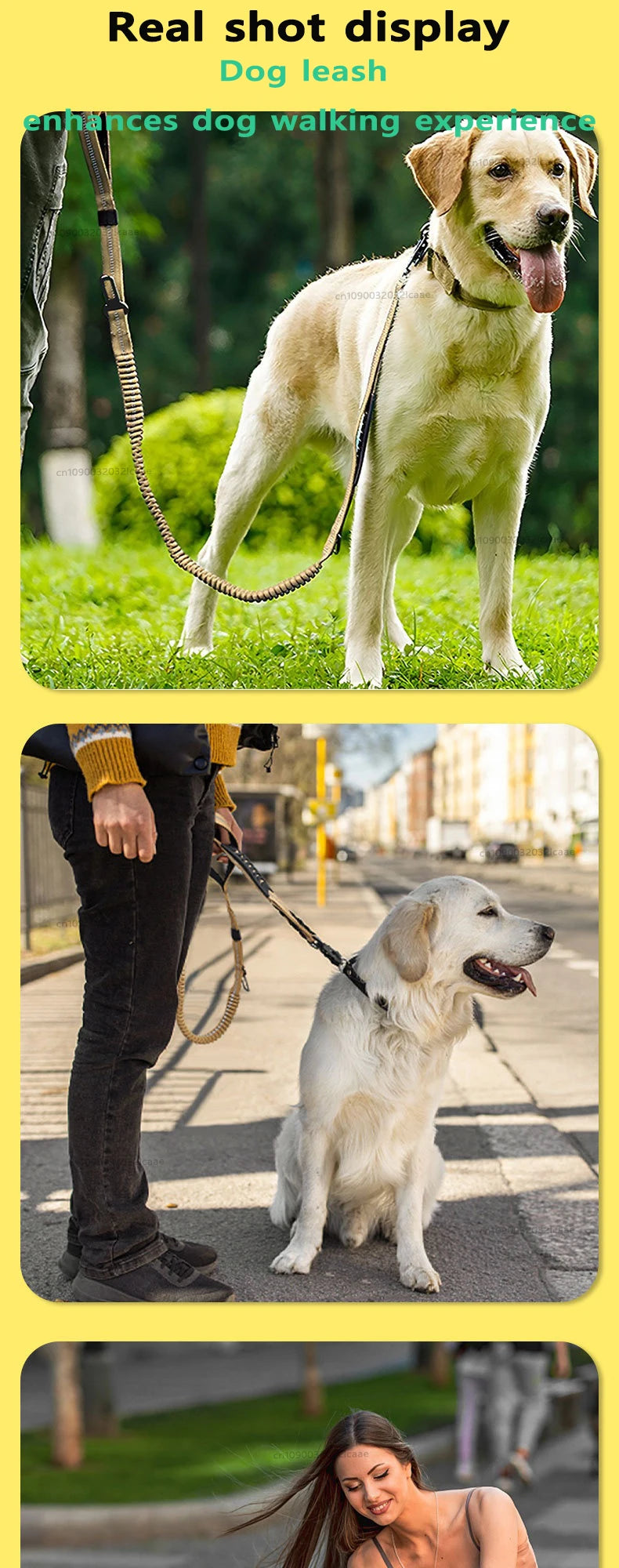Heavy Duty Dog Leash for Large Dogs Shock Absorbing Bungee Tactical Dog Leash with 2 Padded Handle Strong No Pull Dog Leash