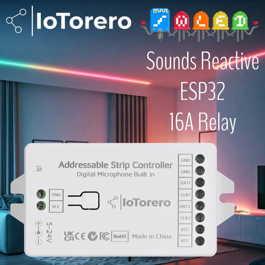 IoTorero WLED ESP32 Addressable Strip Controller 4CH 16A Relay Built In WS2811 WS2812B WS2814 WS2815 Works With Home Assistant