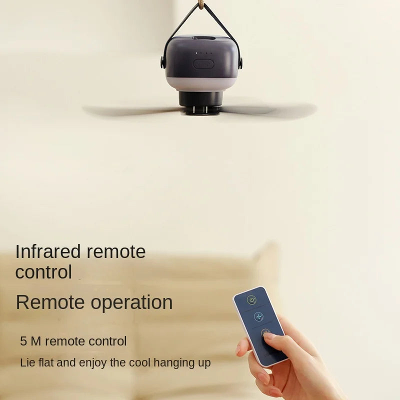 2025 NEW Portable Ceiling Fans Outdoor Camping Fan Tent Ventilator Cooler Rechargeable Electric Fan Remote Control LED Lighting