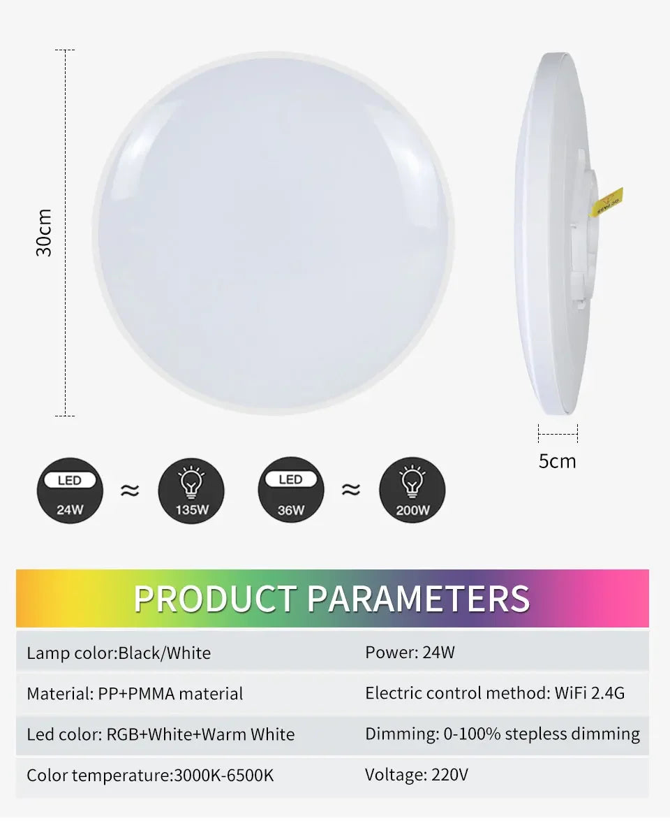 Tuya Smart WiFi Ceiling Light AC 220V 24W RGBCW Ambient Lamp APP Control Alexa Geogle Home Voice Control For Bedroom Home Decor