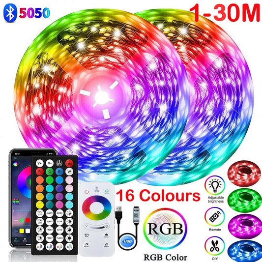 RGB Led Strip Lights 5m 10m 20m 30m Led Room Light with APP Control Flexible Ribbon Luces Led Tape for Room Bedroom Decoration