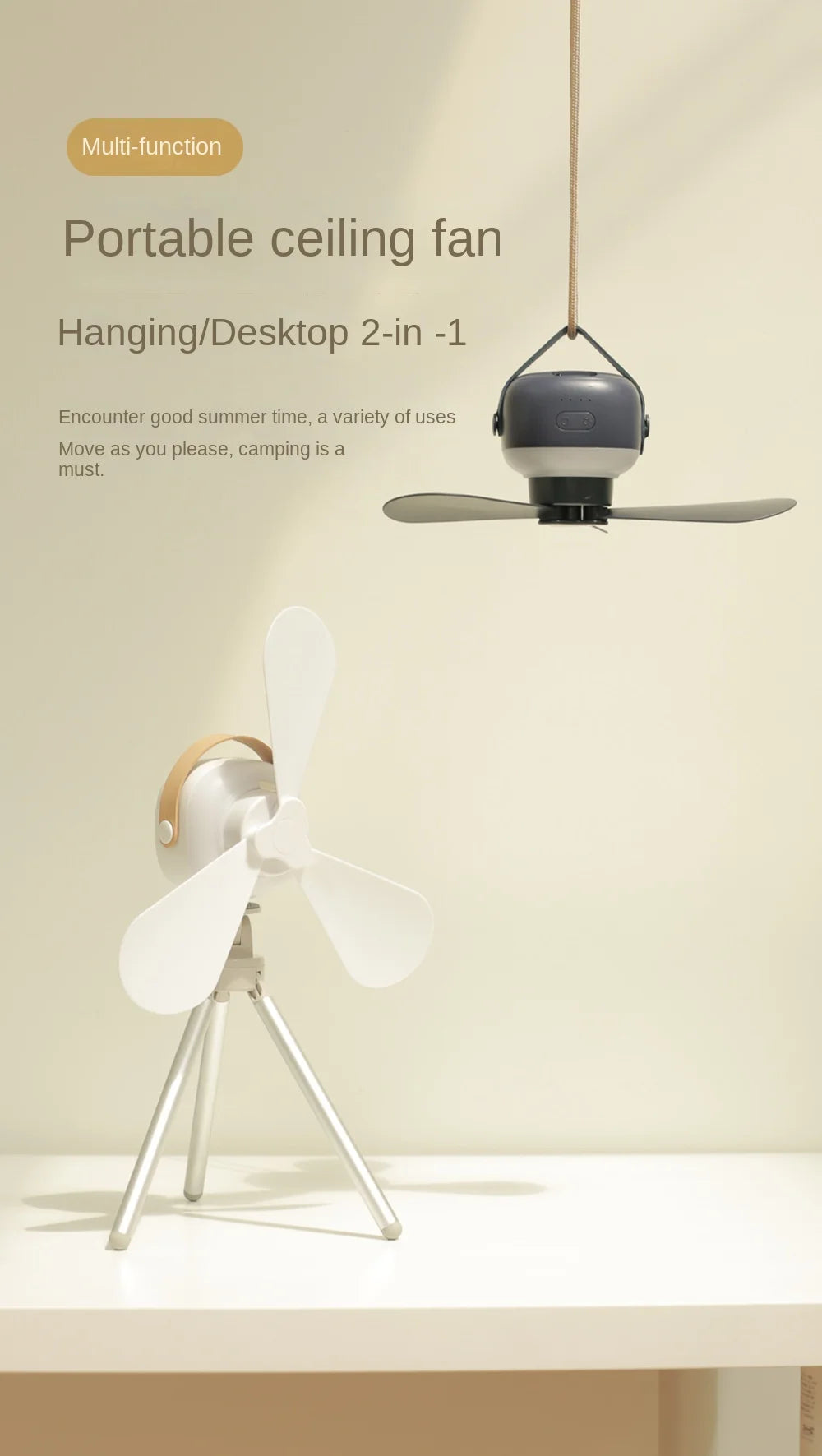 2025 NEW Portable Ceiling Fans Outdoor Camping Fan Tent Ventilator Cooler Rechargeable Electric Fan Remote Control LED Lighting