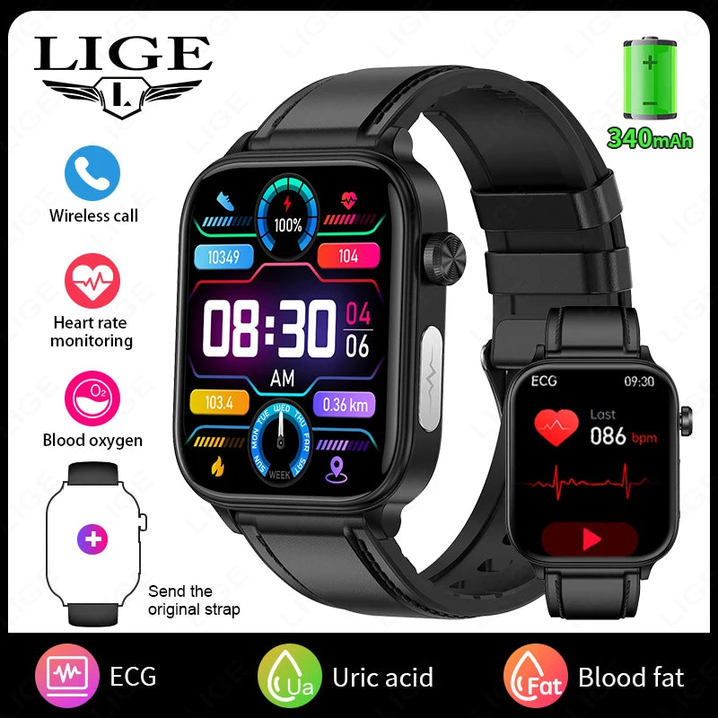 LIGE ECG+PPG Smart Watch Women Blood Lipid Uric Acid AI Diagnostic Detector Body Temperature Female Menstrual Health Tracker New