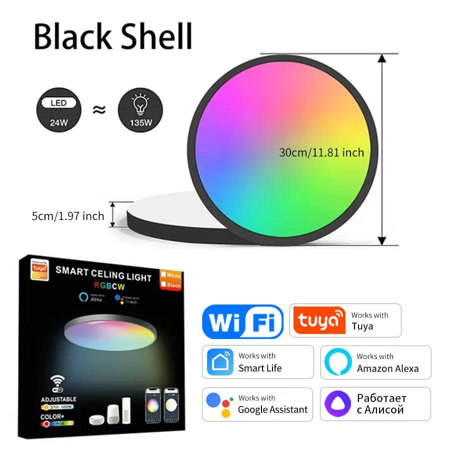 Tuya Smart WiFi Ceiling Light AC 220V 24W RGBCW Ambient Lamp APP Control Alexa Geogle Home Voice Control For Bedroom Home Decor