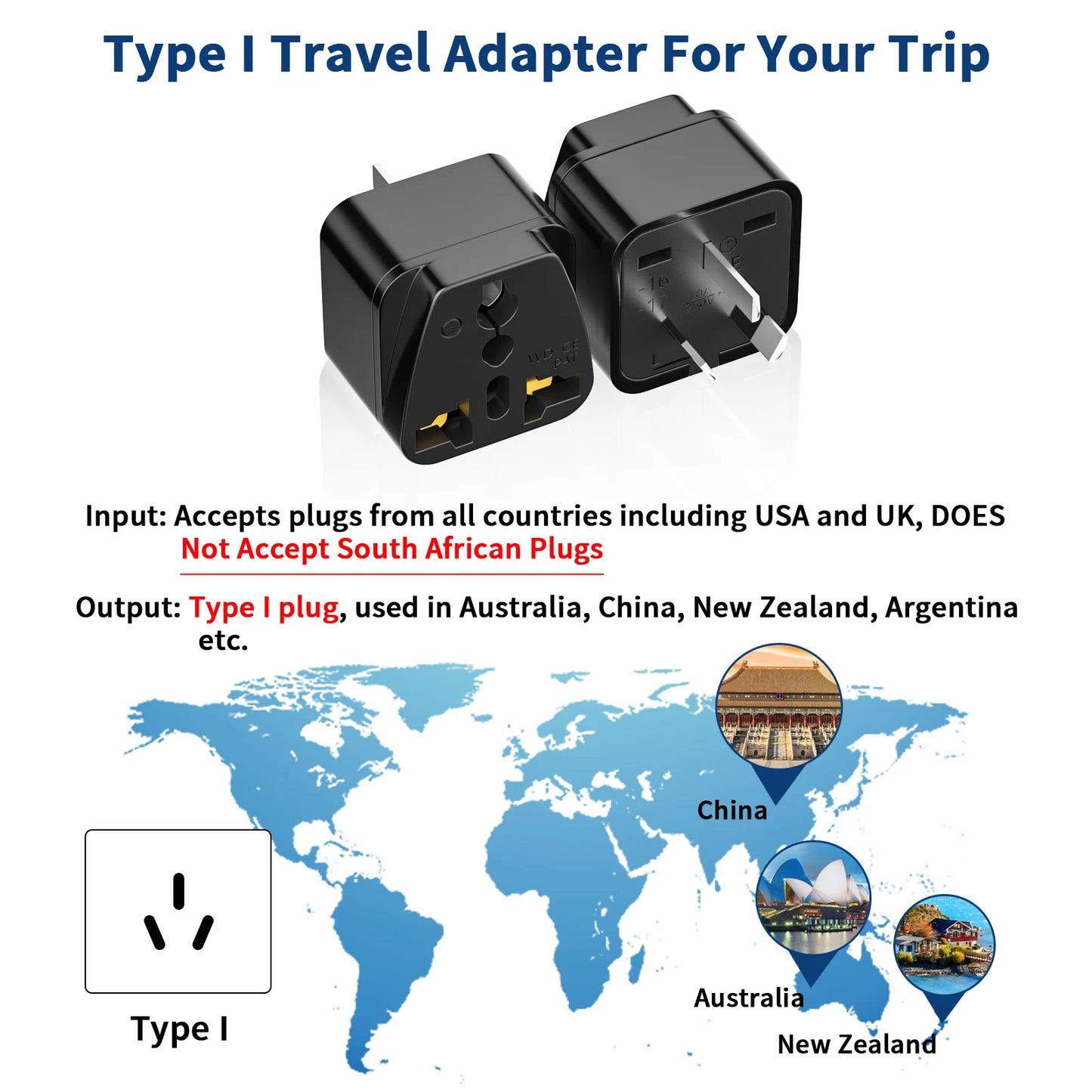 3PCS Universal Travel Adapter US CA UK EU to AU Australia Plug Converter Electrical Socket Power Wall Charger 250V 2500W