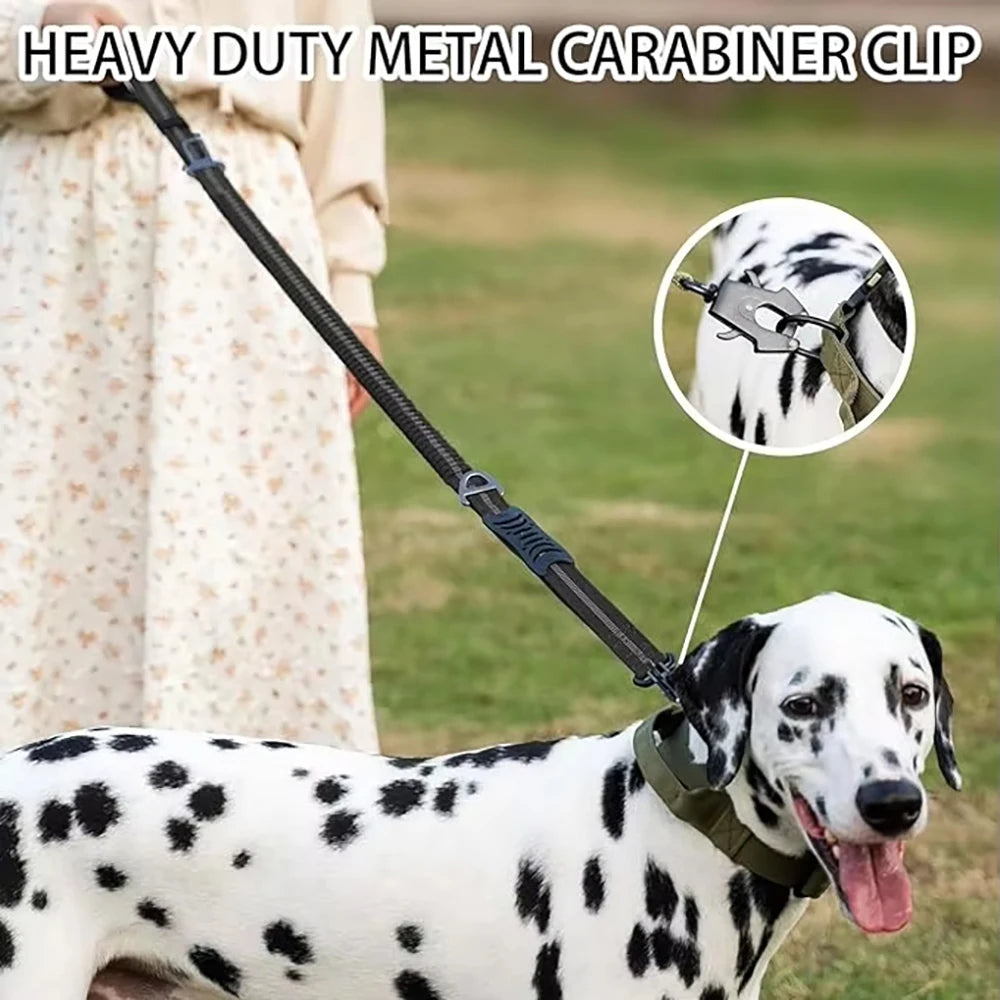 Heavy Duty Dog Leash for Large Dogs Shock Absorbing Bungee Tactical Dog Leash with 2 Padded Handle Strong No Pull Dog Leash