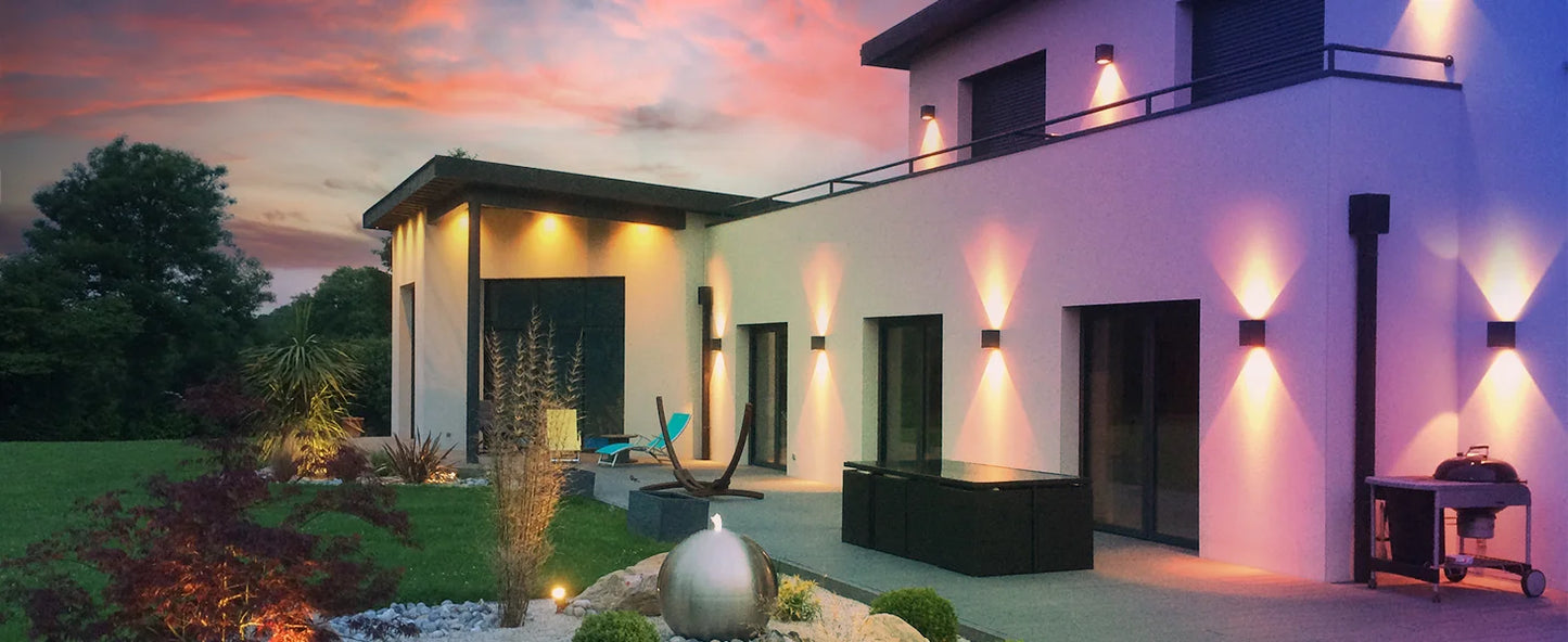 2PC Outdoor Wall Lights 10W RGBCW LED Patio Wall Light Fixture Smart Modern Outdoor Light with App/Voice Control Adjustable Beam