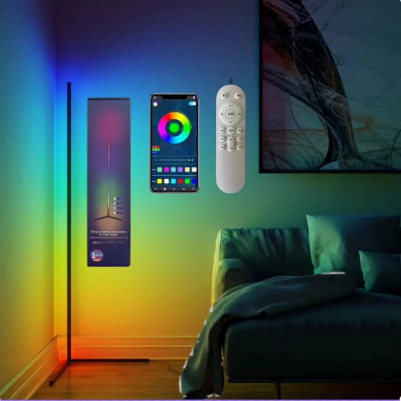 Smart Led Living Room Floor Lamp Rgb Fantasy Floor Lamp Music Synchronization Application Program Control Suitable for Living Room E-Sports Room Easy to Use