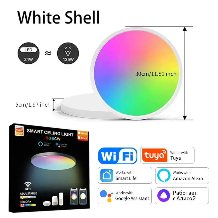 Tuya Smart WiFi Ceiling Light AC 220V 24W RGBCW Ambient Lamp APP Control Alexa Geogle Home Voice Control For Bedroom Home Decor