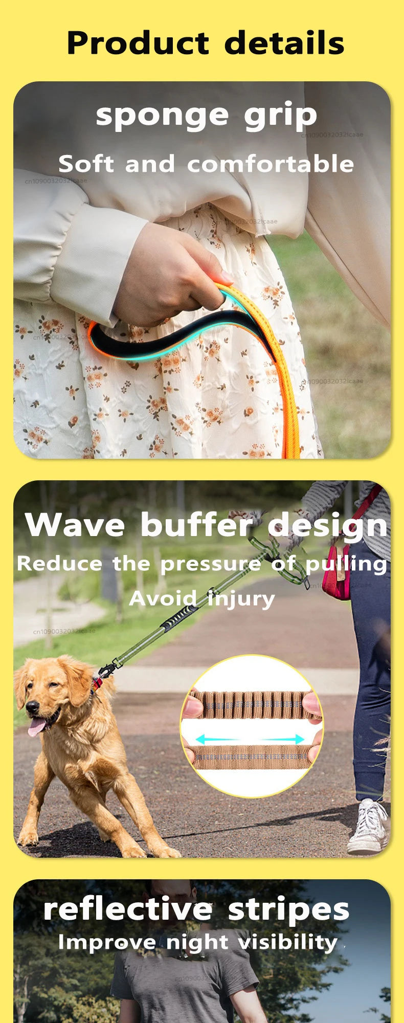 Heavy Duty Dog Leash for Large Dogs Shock Absorbing Bungee Tactical Dog Leash with 2 Padded Handle Strong No Pull Dog Leash