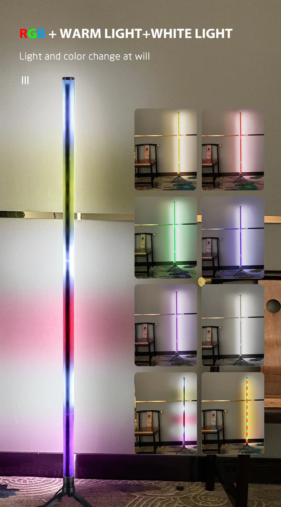 RGB LED Floor Lamp Remote APP Control Music Sync Corner Mood Lighting Smart Modern Mood Standing Lights for Bedroom Living Room