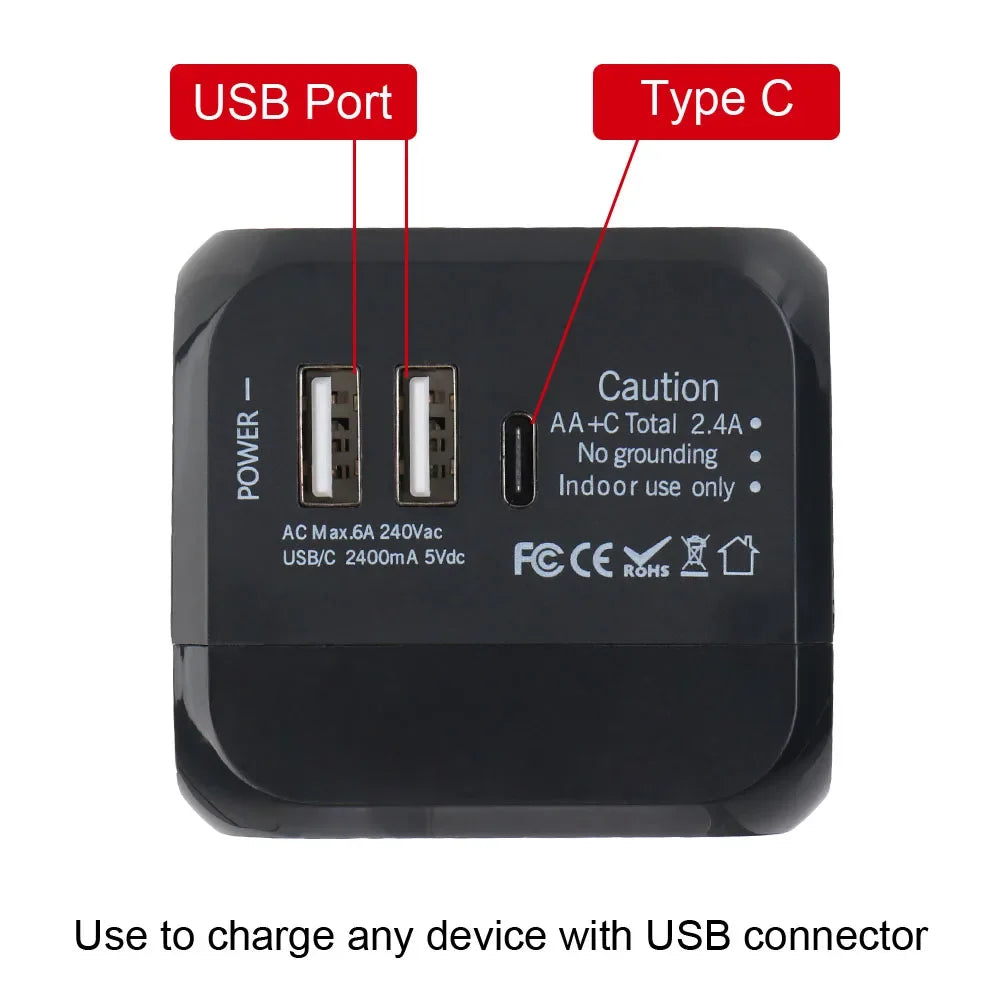 All-in-one Wall Charger Travel Adapter 6A US EU UK AU plug Travel Charger with 2 USB Port and 1 Type C Universal