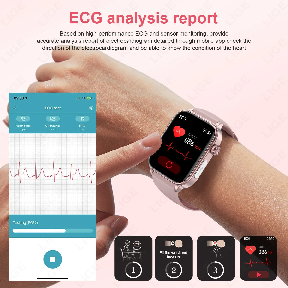 LIGE ECG+PPG Smart Watch Women Blood Lipid Uric Acid AI Diagnostic Detector Body Temperature Female Menstrual Health Tracker New