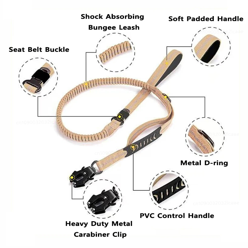 Heavy Duty Dog Leash for Large Dogs Shock Absorbing Bungee Tactical Dog Leash with 2 Padded Handle Strong No Pull Dog Leash