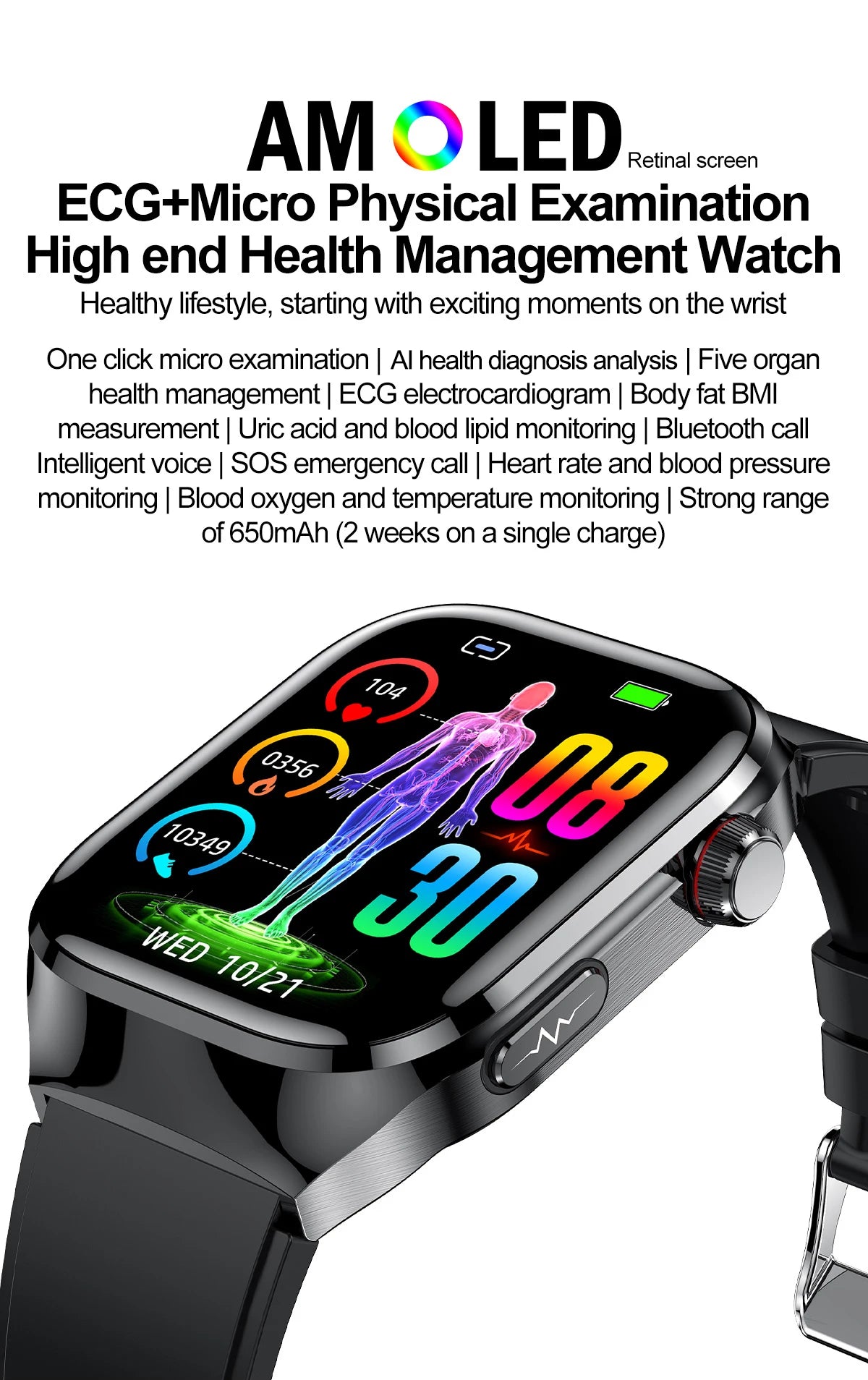 2025 New AI Intelligent Diagnosis ECG+PPG Smartwatch Health Protection Blood Lipids Uric Acid Heart Rate BT Call Smart Watch Men