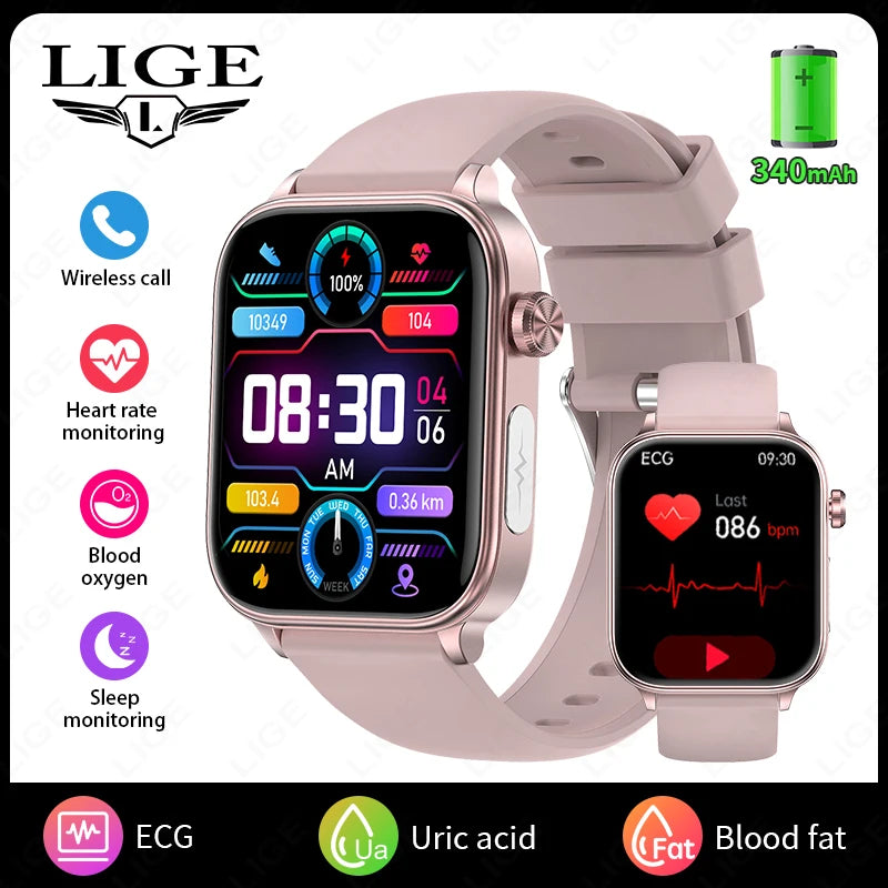 LIGE ECG+PPG Smart Watch Women Blood Lipid Uric Acid AI Diagnostic Detector Body Temperature Female Menstrual Health Tracker New